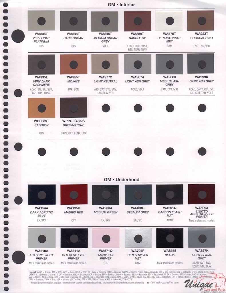 Gm Paint Chart Color Reference